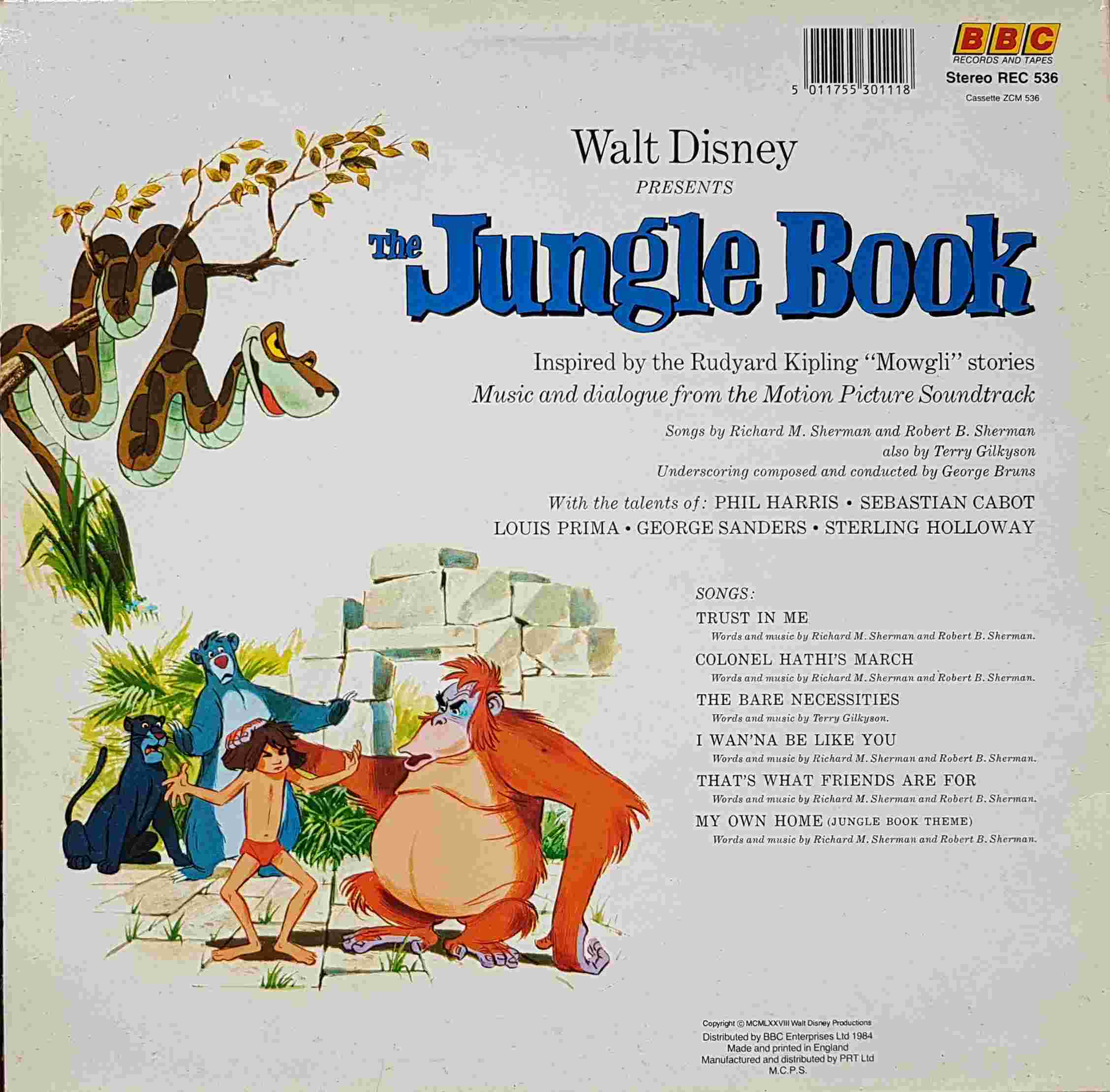 Picture of REC 536 The jungle book by artist Rudyard Kipling / Richard M. Sherman / Robert B. Sherman / Terry Gilkyson from the BBC records and Tapes library